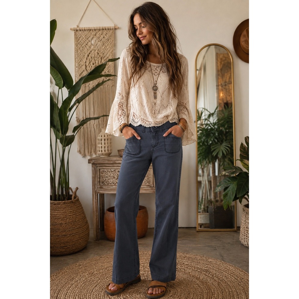 Granola Y2K Aeropostale Pants Women 11/12 Long Blue Wide Leg Utility Boho Cotton